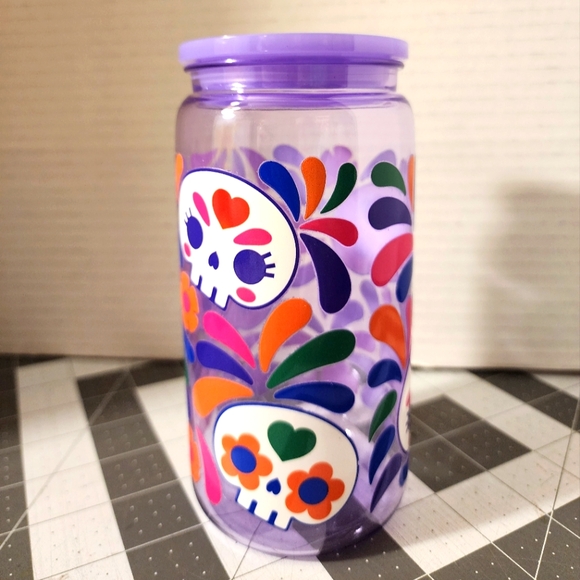 Accessories - Colorful Sugar Skull 16 oz Tumbler - Handmade